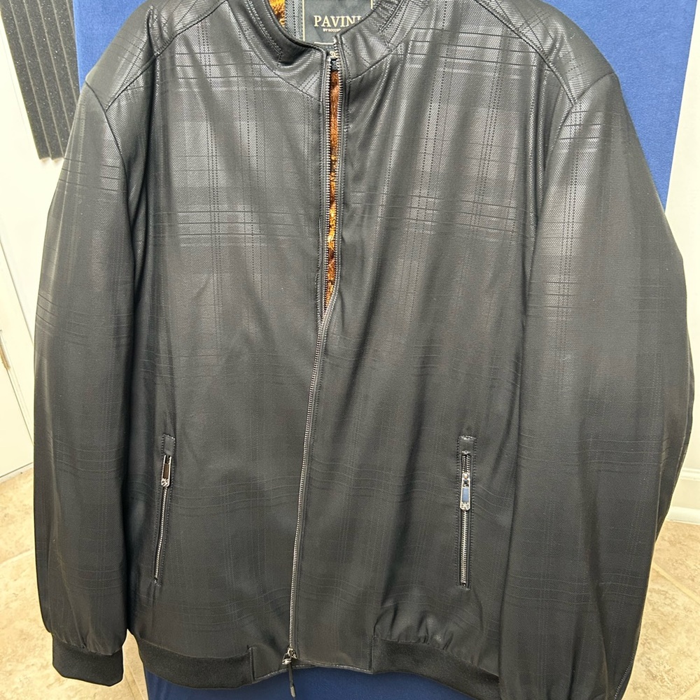 Pavini Men’s‎ Black Faux Leather Bomber Jacket Size 3XL